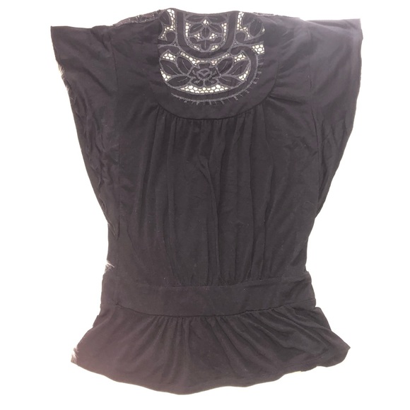 Black flutter sleeve lace back blouse - Picture 2 of 3